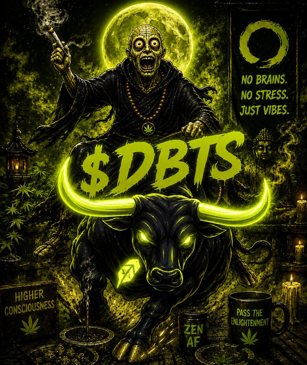 $DBTS mascot riding a glowing black bull under a green moon